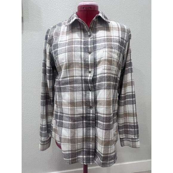 KÜHL Flannel Shirt Womens Small Plaid Long Sleeve Button Down Gray Brown Casual - Picture 3 of 8
